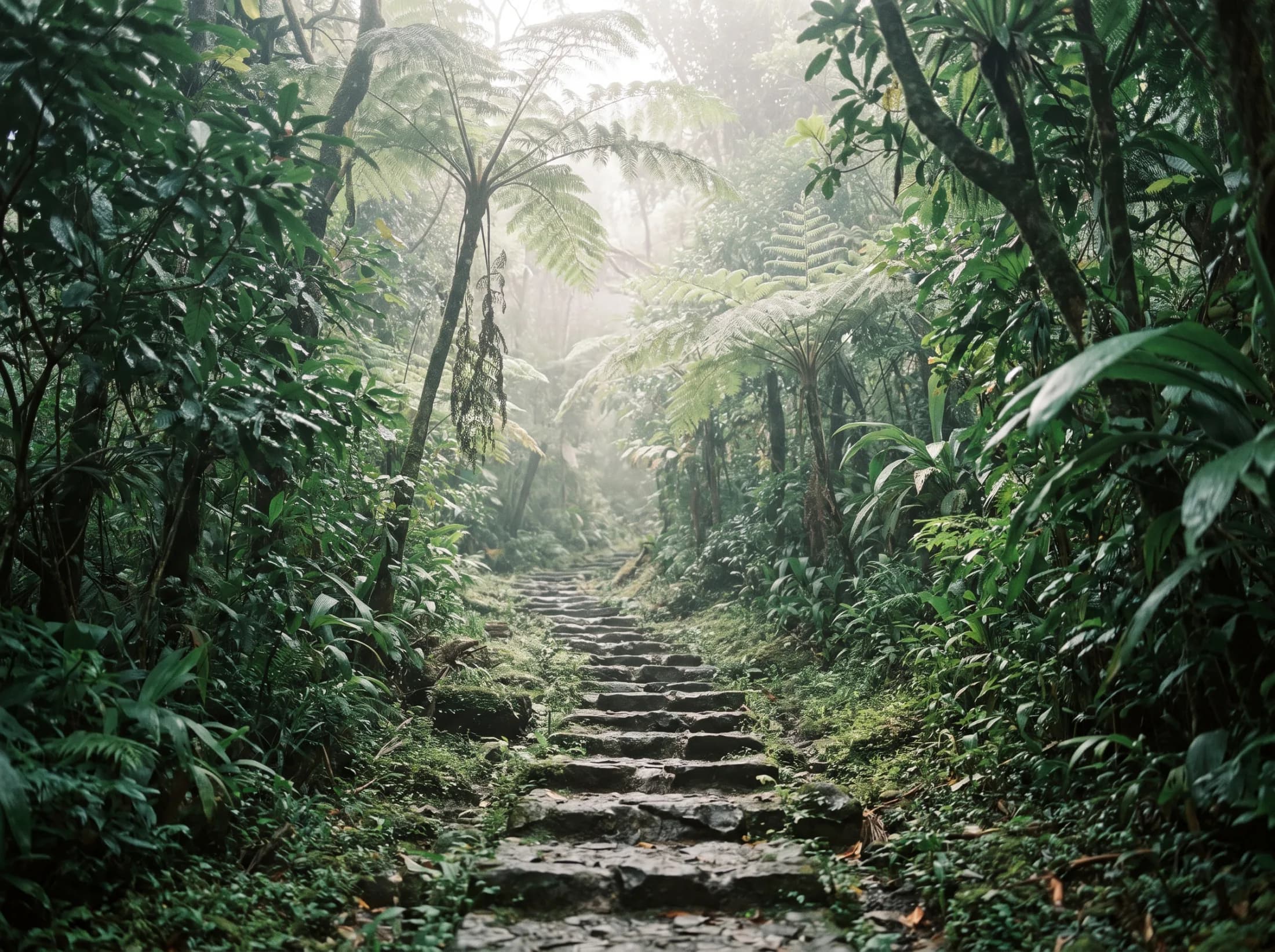 Sentier de randonnée en forêt tropicale martiniquaise